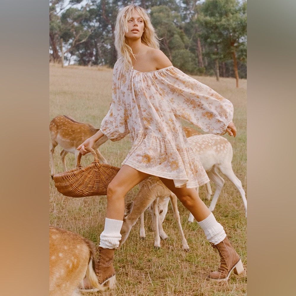 NWT Floral Off-Shoulder Mini Dress in Soft Cream